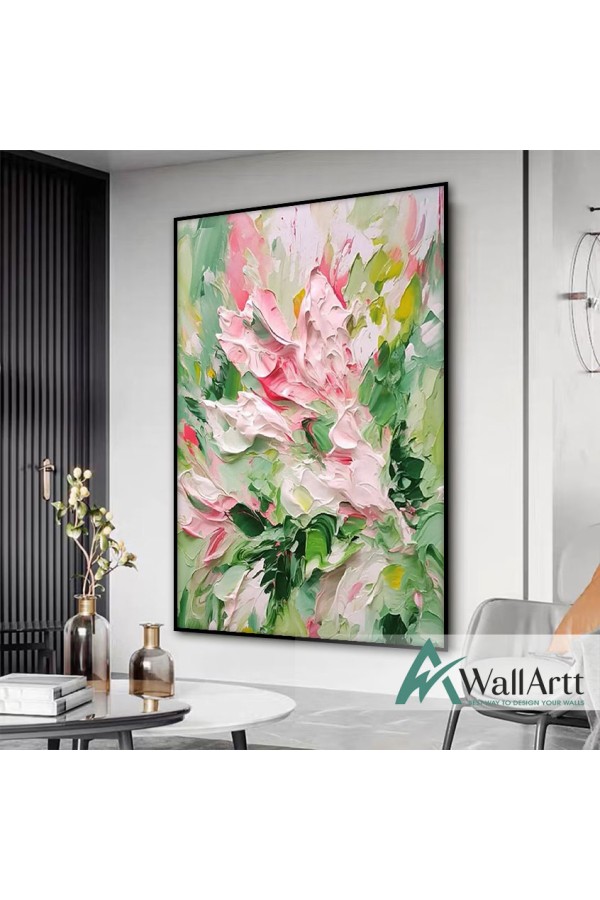Abstract Pink Flowers 3d Heavy Textured Partial Oil Painting